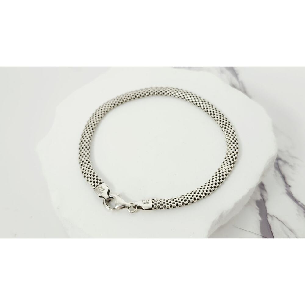 Vintage LIRM 925 Sterling Silver Woven Popcorn Mesh Chain Bracelet Italy - Picture 6 of 16